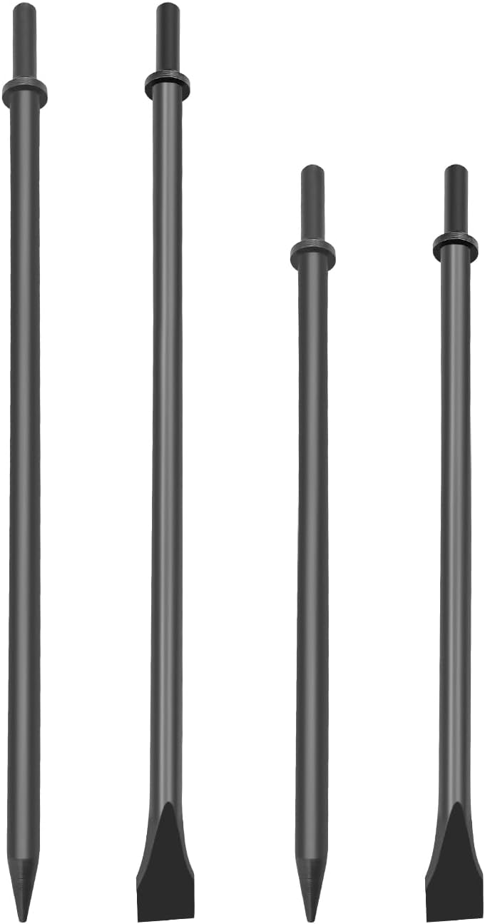 Air Pneumatic Hammer Chisel, 350mm & 450mm Long, Includes Flat and Point Chisels with Round Collar for Concrete and Tile（4pack)