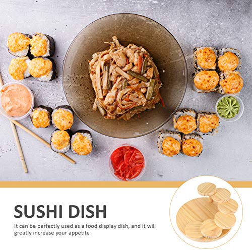 Hemoton Japanese Wood Sushi Serving Tray Creative Rotating Steps Stairs Meat Plate Sushi Plate Dish Sushi Sashimi Serving Plate For Restaurant Home (Round) #TOP2