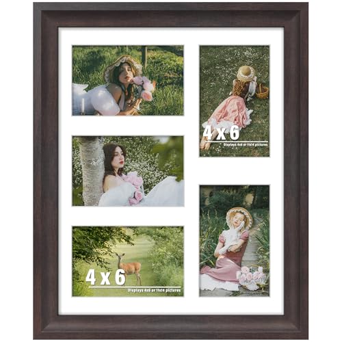 Image of DUENPY 11x14 Picture Frame 4x6 Collage Picture Frame Displays Five 4x6 inch Photos or 11x14 (Without Mat) Wall Decor or Tabletop Walnut
