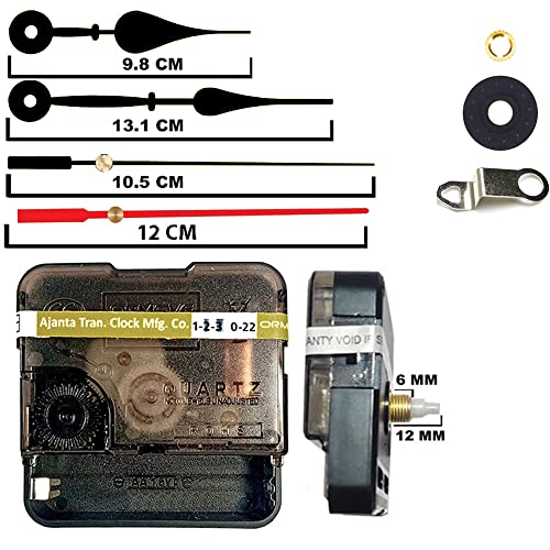 Image of Ajanja Mfg. Quartz Machine for Big Size Wall Clock,Battery Operated,Clock Movement Machine with Needles and Hook 12 MM (100% Made in India) (Black,Red)