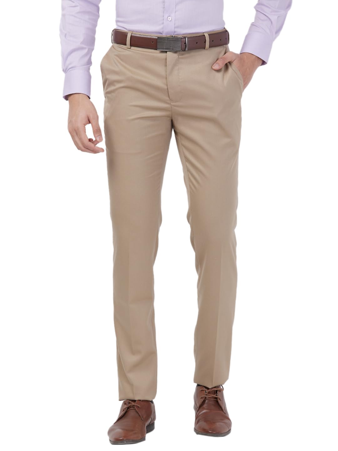 Men Slim Fit Solid Pattern Poly Viscose Blend Flat Front Formal Trouser