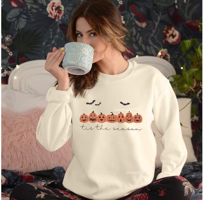 Women's Halloween Pumpkin Face Long Sleeve Spooky Sweatshirts Lightweight Casual Pullover Tops - Image 2
