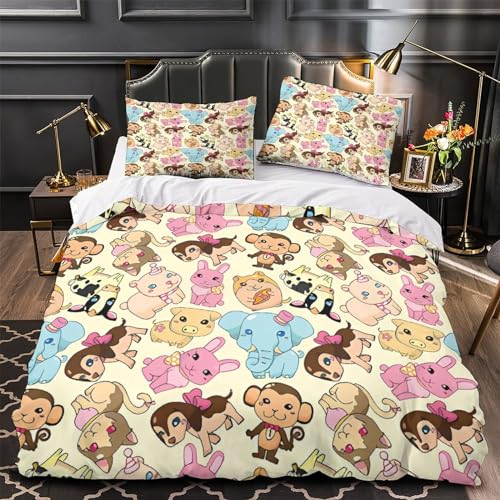 Housse de couette singe éléphant microfibre lit king finition premium zip