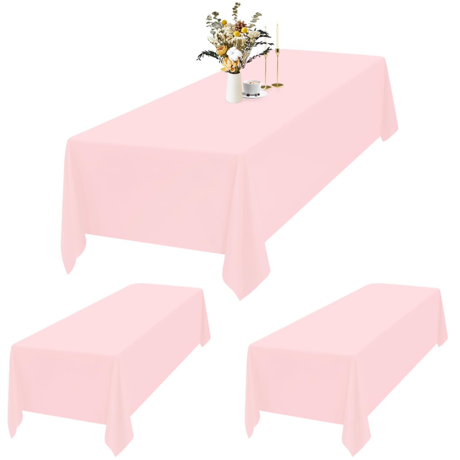 Teruntrue 2 Packs Pink Tablecloths Rectangle 153 x 260 cm, Waterproof Polyester Pink Table Covers for 6ft Table