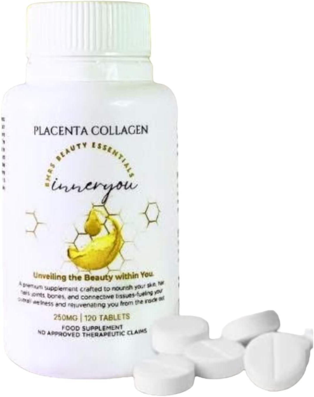 BMRS Beauty Essentials Inner You Placenta Collagen Food Supplement - 250mg, 120 Tablets - Image 2