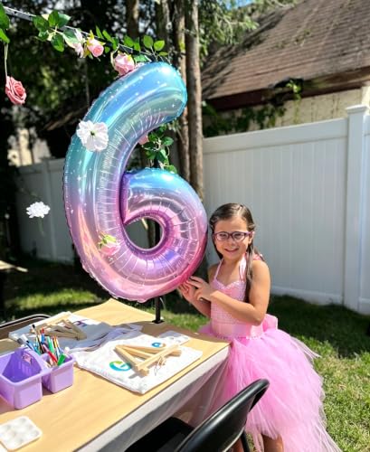 Image of Number Balloons 8 Balloon 40 inch for 8 Birthday Decorations, Blue and Pink | Saturated Color, Large 40 in, With Inflation Straw & Hanging Hole, Great for Men's Party, Back-To-School Season, Pool Party