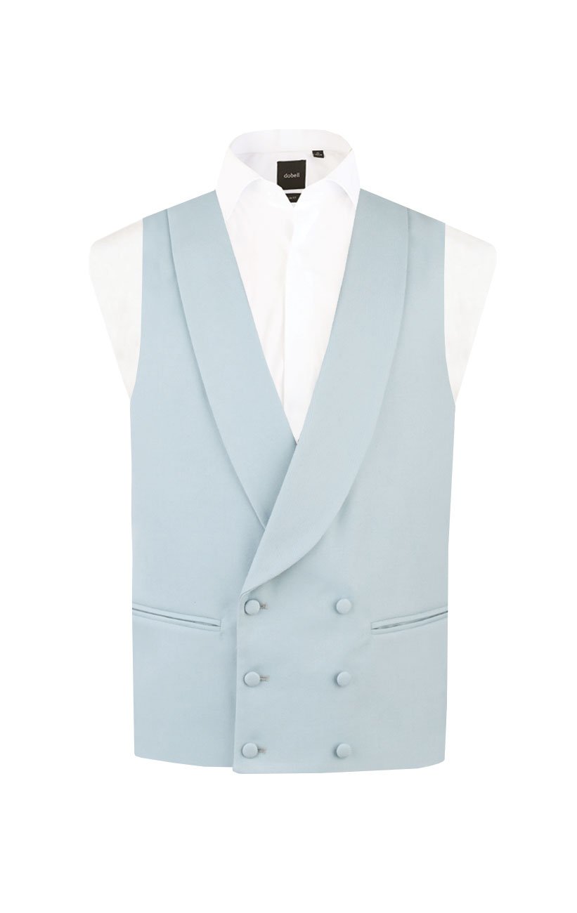 Dobell Men's Light Blue Duck Egg Blue Morning Suit Wedding Waistcoat Regular Fit Shawl Lapel Double Breasted-2Xl (50-52In)
