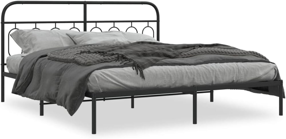 Bed Frame Black Steel Full Platform Frame with Slatted Foundation Heavy-Duty Durable Modern Minimalist Design for Bedroom Mattress Support and Storage