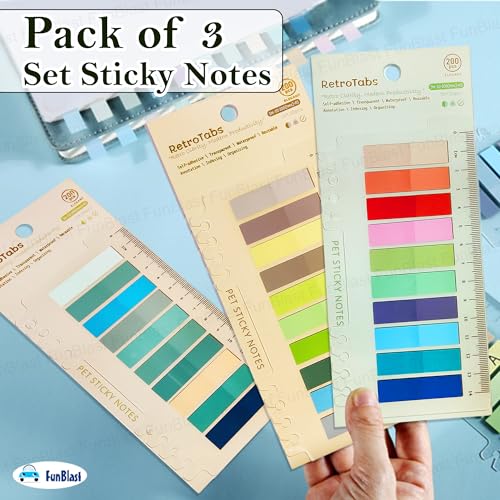 Image of FunBlast PET Sticky Notes - 600 Pcs Transparent Sticky Tabs, Morandi Pastel Page Markers with Ruler, Clear Index Tabs for Books, Notes, and Office Use