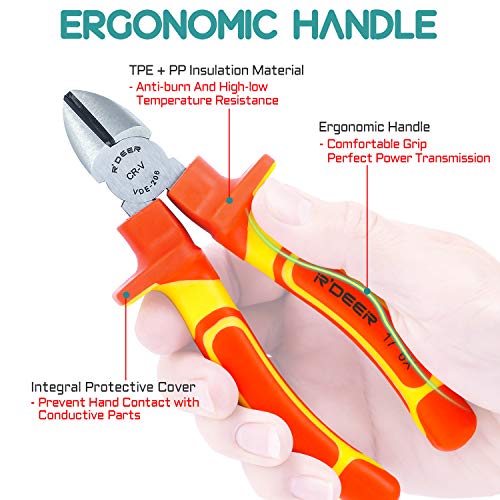 6 Inch Insulated Handle Electrician Diagonal Cutters R'deer Vde 1000V Cr-V Industrial Level Wire Cutter Side Cutting Pliers Tool #TOP2