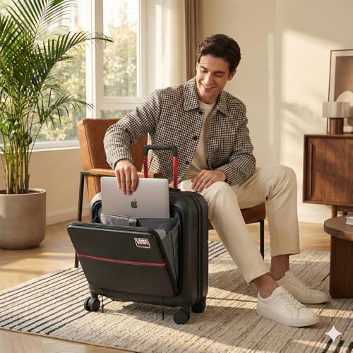 Image of Urban Jungle by Safari, Overnighter Cabin Trolley Bag with Laptop Compartment, Hardside Polycarbonate Small (55 Cm) Suitcase with USB Charging Socket,8 Silent Wheel Luggage for Both Men&Women(Black)