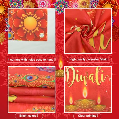 Avezano Happy Diwali Banner Red Diwali Backdrop for Indian 6x3.6ft - image 6