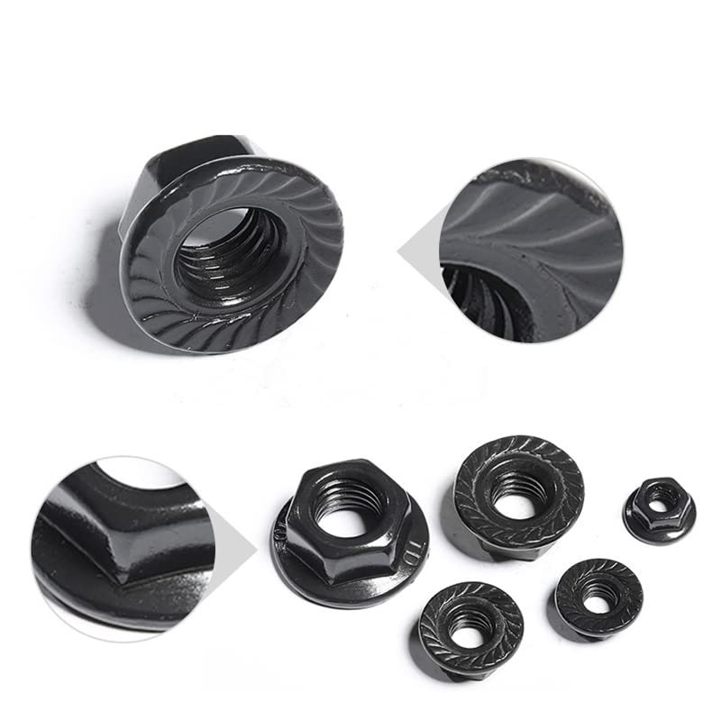 Flange Lock nut, Black Zinc Plated Stainless Steel Hex Flange Nut Lock Nut M3 M4 M5 M6 M8 M10 M12 SUS304 DIN6923(M3x0.5 (50pcs))