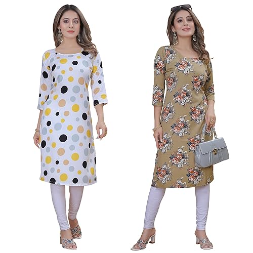 Image of PRAZVIKA Women's Multicolor Exclusive Crepe Kurta||Pack of 2 Kurta||Kurta for Women