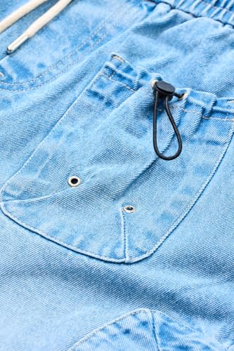 Image of SNITCH Men Cargo Pants | Relaxed Fit with Drawstring Closure & Multiple Utility Pockets | 100% Cotton Denim for Casual & Streetwear Styling