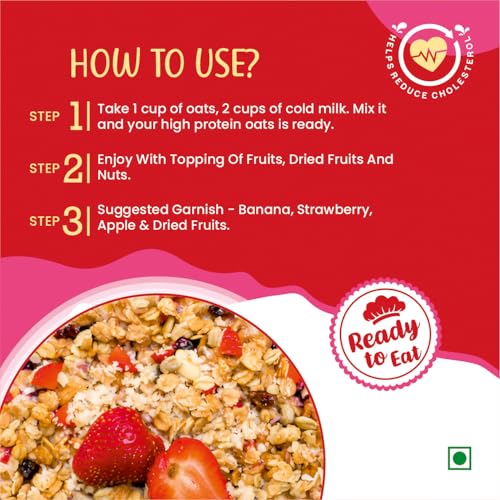 Image of Health Ninja Strawberry Oats | High Protein Breakfast Cereal | Ideal for Oatmeal & delicious snacks | 900 gm Pack (900, Strawberry)