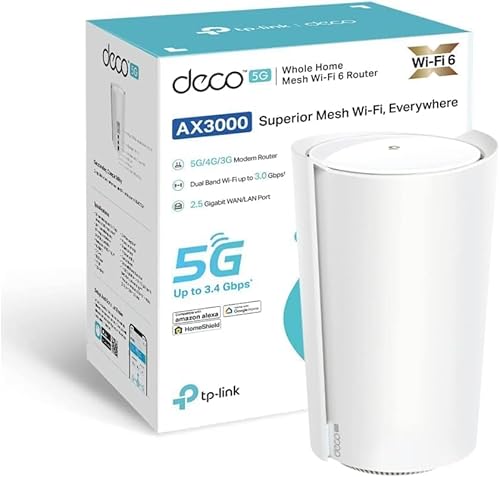 TP-Link Deco X50-5G AX3000 Whole Home Wi-Fi 6, 5G/4G+Cat 6 Router,Add on Single Unit for All WiFi 7/6/5 Deco Mesh Pack for Extended Coverage Requirement,SIM Slot Unlocked, HomeShield, Works with Alexa