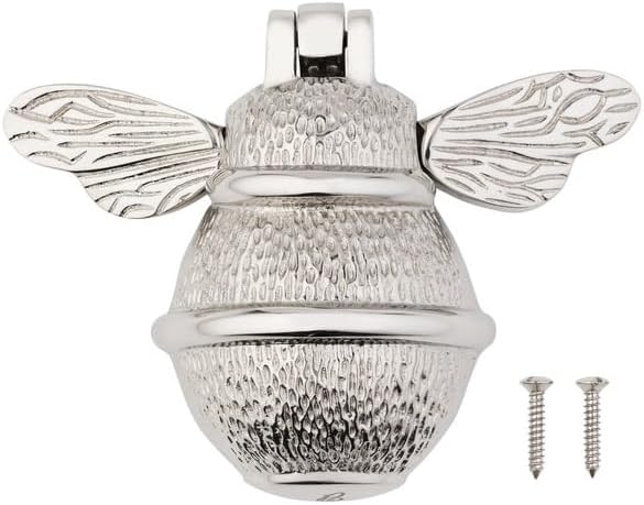 Bee Door Knocker for Front Door Silver | Polished Solid Nickel Chrome Knockers Strike Plate | UPVC | Front Door Furniture (Antique Finish)