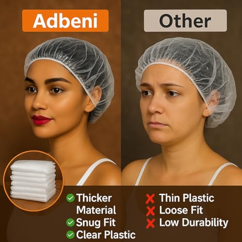 Image of Adbeni Disposable Transparent Gloves 100 Pcs & Shower Caps 50 Pcs | Waterproof, Latex-Free | For Hair Coloring, Food Handling, Cleaning, Bathing, Kitchen & Salon | One Size Fits Most