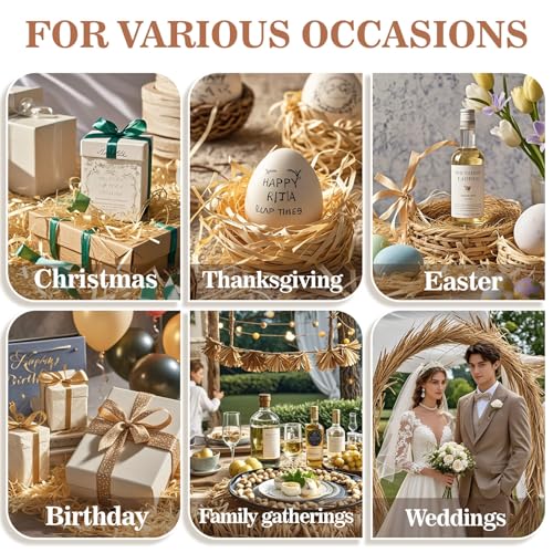 Sukh Natural Raffia Ribbon - 3PCS Raffia Straw for Florist Bouquets Decoration Twine Crafts Ribbon for Wrapping Christmas Birthday Halloween Easter Anniversary Florist Supplies