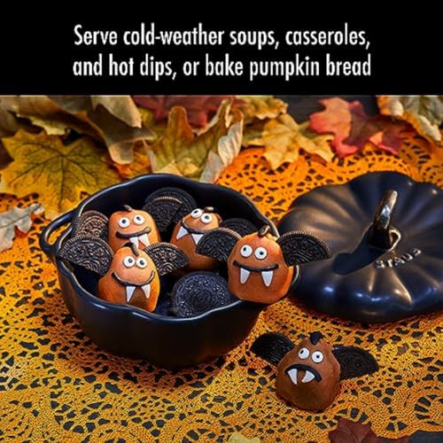 Image of STAUB Ceramic 0.75-qt Petite Ceramic Pumpkin, Oven & Stove Safe up to 572F, Pumpkin Dish, Ceramic Baking Dish, Candy Dish, Matte Black