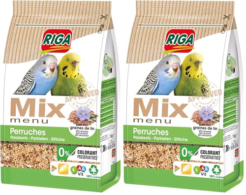 Riga - Menu Mix pour Perruches - Mix Vitaminé - Nourriture pour Oiseaux - Graines Et Céréales - Vitamines Et Minéraux - Brillance Plumage - sans Colorant, Ni...