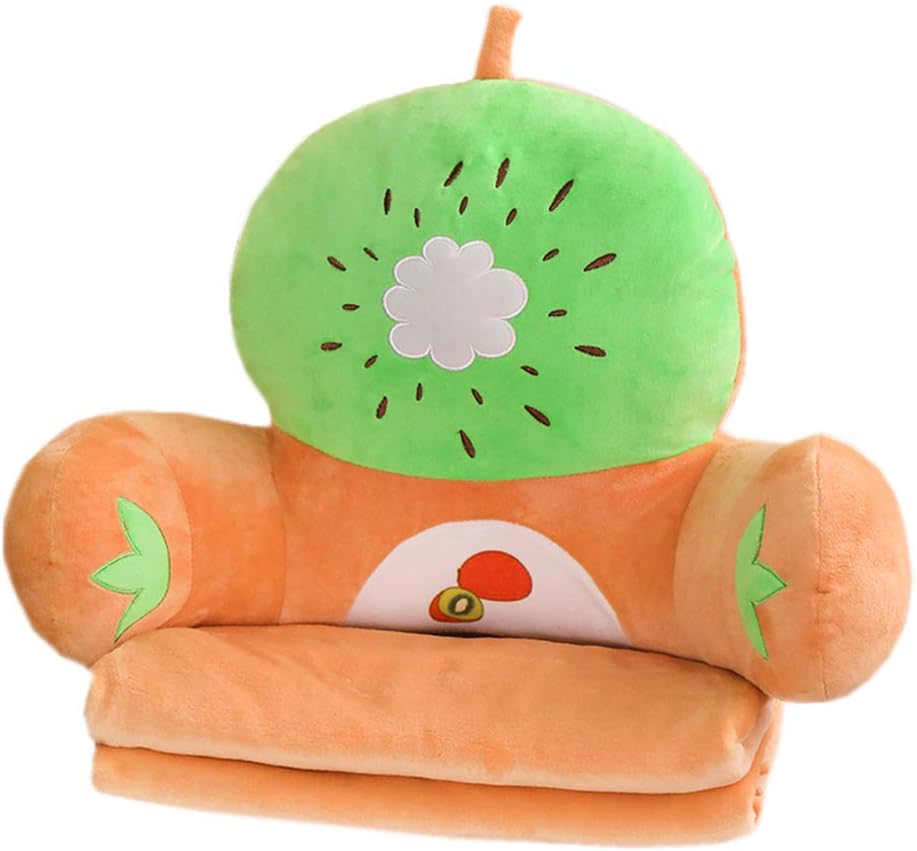 Cartoon Fruits Bed Rest Reading Chair Pillow Cushion Washable Office Chair Waist Back Pillow Plush Lumbar Pillow with Blanket for Sofa Car and Office (Kiwi Fruit)