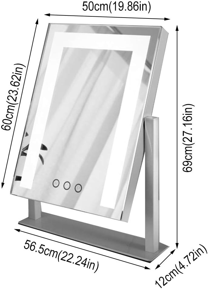 Dressing Mirror Large Dressing Table Mirror with Stand Desk Mirror with Lights Rectangle Touch Button HD Finishing for Student Apartment Table Top Beauty Mirror (Color : White Size : B)