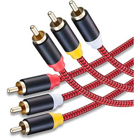Audio Video RCA Cable 50Ft,3RCA Male to 3RCA Male 24K Gold Plated Composite AV Cable Compatible with Set-Top Box,Speaker,Amplifier,DVD Player and More(50Ft/15M) Cover