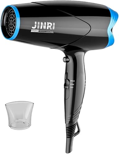 Miniatura 7 de JINRI Secador de pelo, secador de pelo ligero de iones negativos de cerámica con 2 ajustes de velocidad, cable de alimentación de 6 pies, lazo para