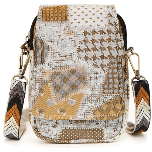 Image of SILKAREA Embroidered Cute Mini Crossbody Bag for Women Small Handbags Wristlet Wallet Bag Cell-phone Pouch Coin Purse