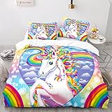  155X220 Cm Housse De Couette 155X220 Fille avec 2 Taies d\'oreiller 65X65Cm Microfibre Housse Couette Licorne Parrure De Lit Lavable en Machine