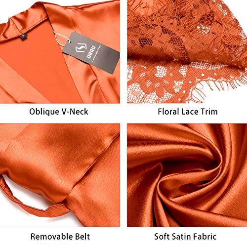 Urru Women's Bathrobes Short Kimono Robe Bridesmaids Satin Sleepwear Above Knee Length Coral S #TOP3