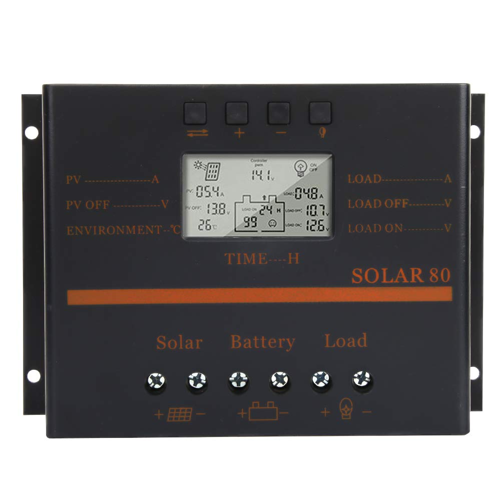 80A Controlador de Carga Solar, Pantalla LCD, 12V 24V