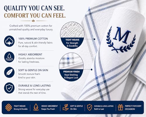 Image of ANTONIA Men's Initial Alphabet Handkerchiefs | Premium Cotton Personalized Hankies with Letter Embroidery (A-Z) | Soft, Absorbent & Reusable | Formal, Wedding & Gift Use | Pack of 6