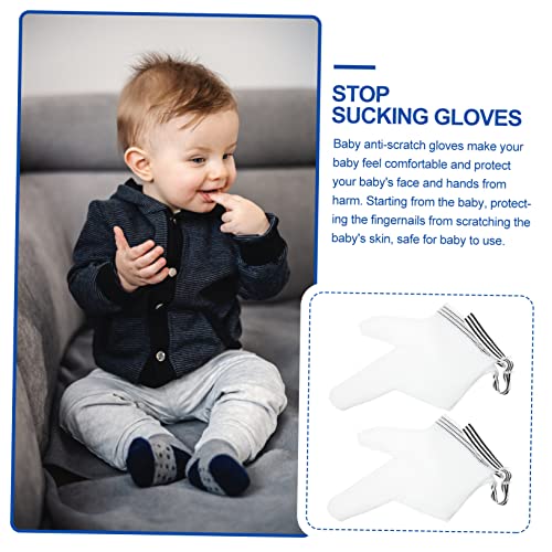 Kisangel 1 Par De Luvas Anti-Comer Luvas De Bebê Nylon Branco Infantil Parar De Chupar Luvas De Dedo