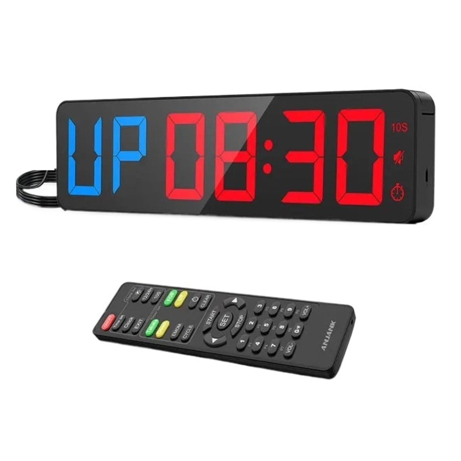 Reloj de pared con temporizador for gimnasio, pantalla LED grande de 15", entrenamiento por intervalos, cuenta regresiva y progresiva, cronómetro, volumen ajustable, control remoto Pantalla brillante