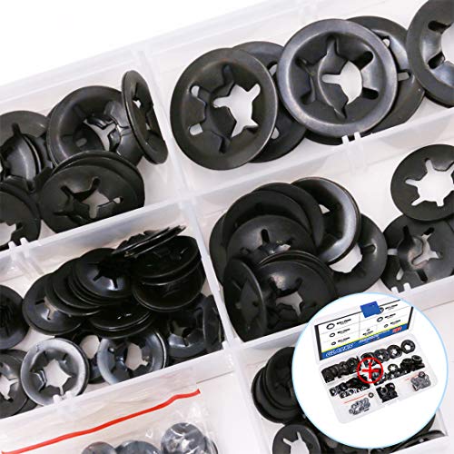 Glarks 280Pcs Internal Tooth Starlock Push On Locking Washers Speed Clips Fasteners Assortment Kit #TOP4