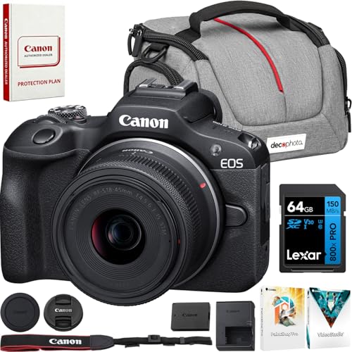 Canon EOS R100 Mirrorless Camera w/RF-S18-45mm F4.5-6.3 is STM Lens Kit (6052C012) Bundle w/Lexar Premium PRO Blue Series 64GB SDXC Memory Card +Deco Essentials Camera Bag + Corel Photo Video Suite