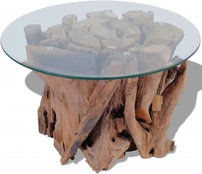 Fully Handmade Coffee Table Solid Teak Driftwood 23.6x0.3 (Diam. x T)