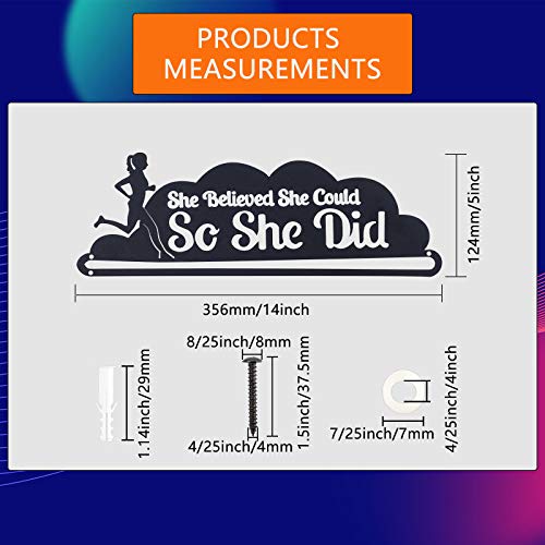 GLOBLELAND Roestvrij stalen medaille houder display hanger rek ze geloofde dat ze kon dus ze deed medaille display rack award wanddecoratie, zwart, 124 x 356 mm - Image 3