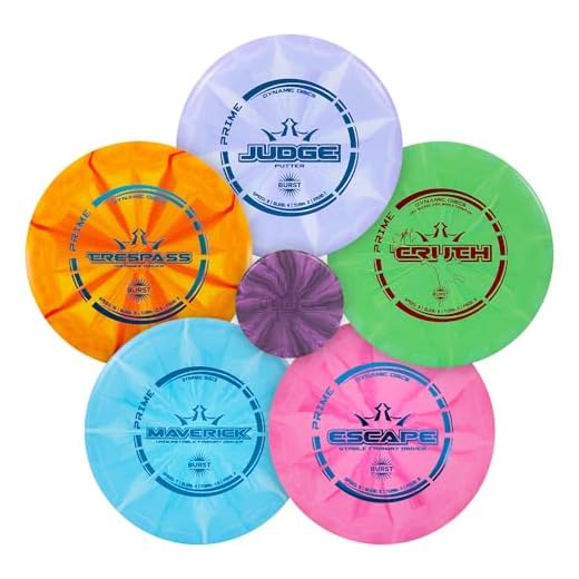Dynamic Discs Five Disc Prime Burst Disc Golf Starter Set | Beginners Frisbee Golf Set | Set Includes Disc Golf Putter, Midrange, Fairway Drivers, and Distance Driver | Colors Will Vary