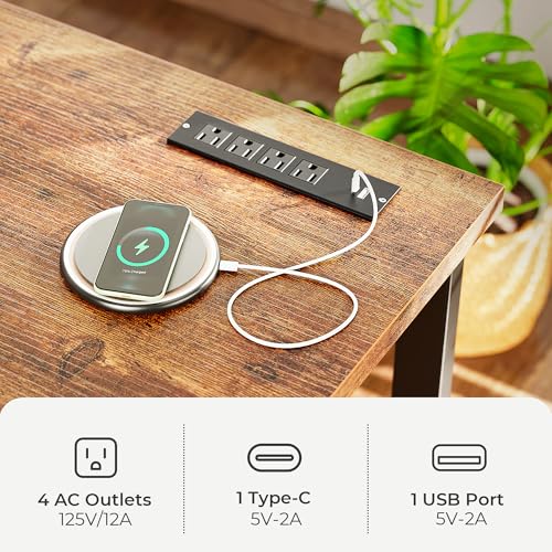 image for Huuger 55 x 24 inch Desk with Power Outlets & USB-C, Deeper & Thicker 