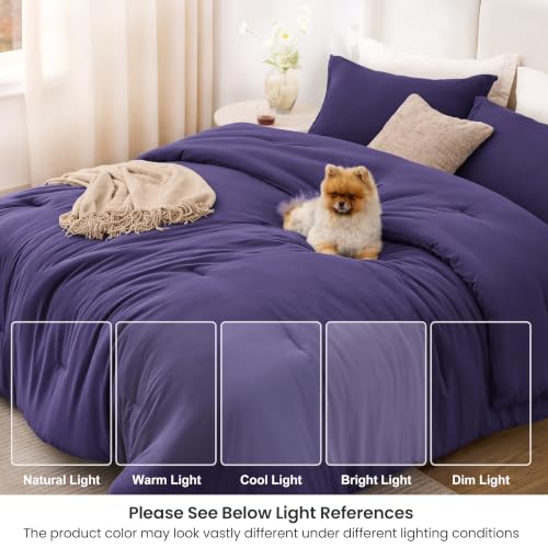 Image of Love's cabin Purple Full Comforter Set, 3-Piece Prewashed Bed Set with 1 Comforter (79 x 90 in) & 2 Pillowcases, Lightweight & Breathable for All Seasons