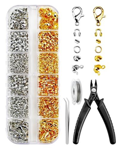 YETOOME Kit de 1200 Peças de Contas de Crimpagem para Fabricação de Joias, Incluindo Contas de Crimp