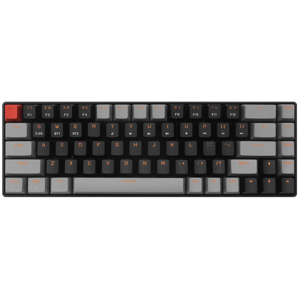 Qisan Mechanical Wireless Gaming Keyboard - 60% Mini Design, 68 Keys, US Layout | Brown Switch | Bluetooth Connectivity - Grey and Black