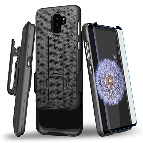 Cellularvilla (Ultra Thin) Heavy Duty Hard Shell Case with [Screen Protector] Holster Belt Clip Swivel Kickstand Cover Compatible with Samsung Galaxy S9 Plus (2018) (Black)