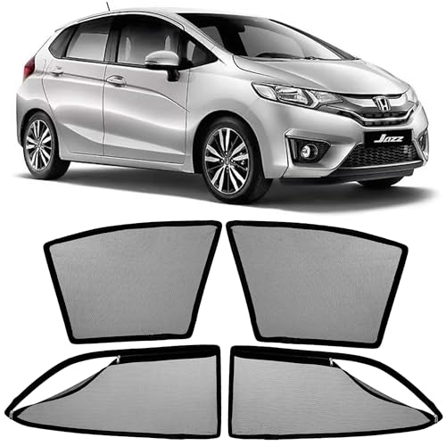 Image of AutoStory Magnetic Car Sunshade for Jazz 2015-2024 | Front Half Cut for Mirror Visibility + Rear Full Coverage with Zipper | Heavy Heat & UV Protection | Privacy Side Window Curtains Shades