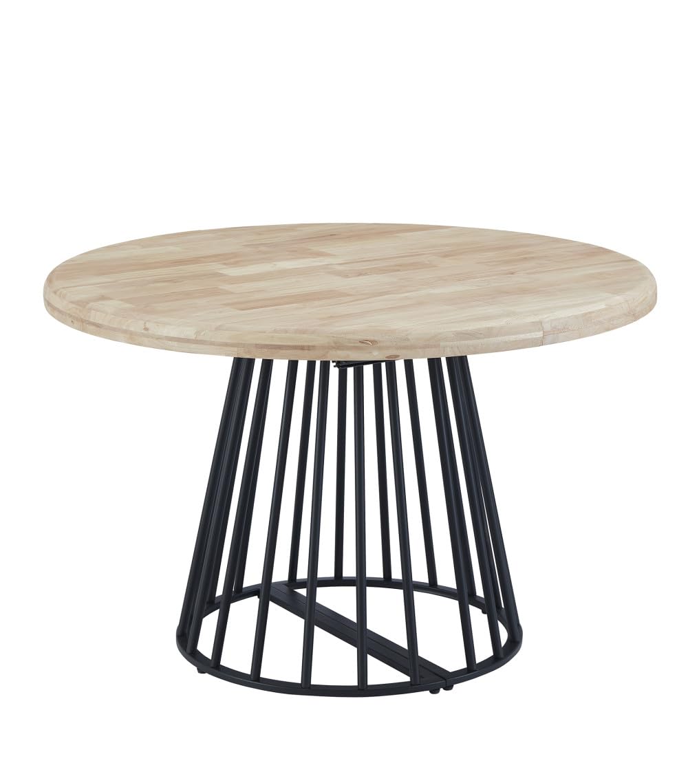 Home Heavenly® Mesa de Comedor Redonda Extensible Jail, Mesa Industrial con Tablero en Acabado Roble Natural y Estructura Metálica, 120 Extensible a hasta 200 cm de 4 a 10 comensales (Negra)