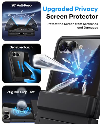 Image of for Samsung Galaxy Z Flip 8 Case Wallet, Privacy Screen Protector, Black